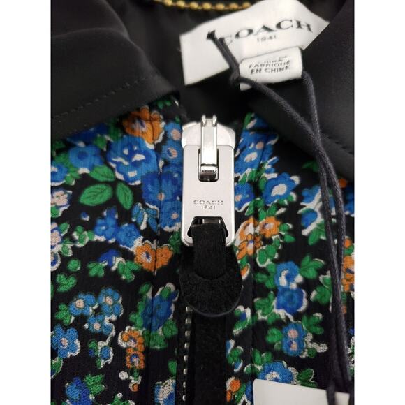 NEW Coach Framed Varsity Jacket Floral Multi Full Zip Black 100% Silk XS - Picture 6 of 11